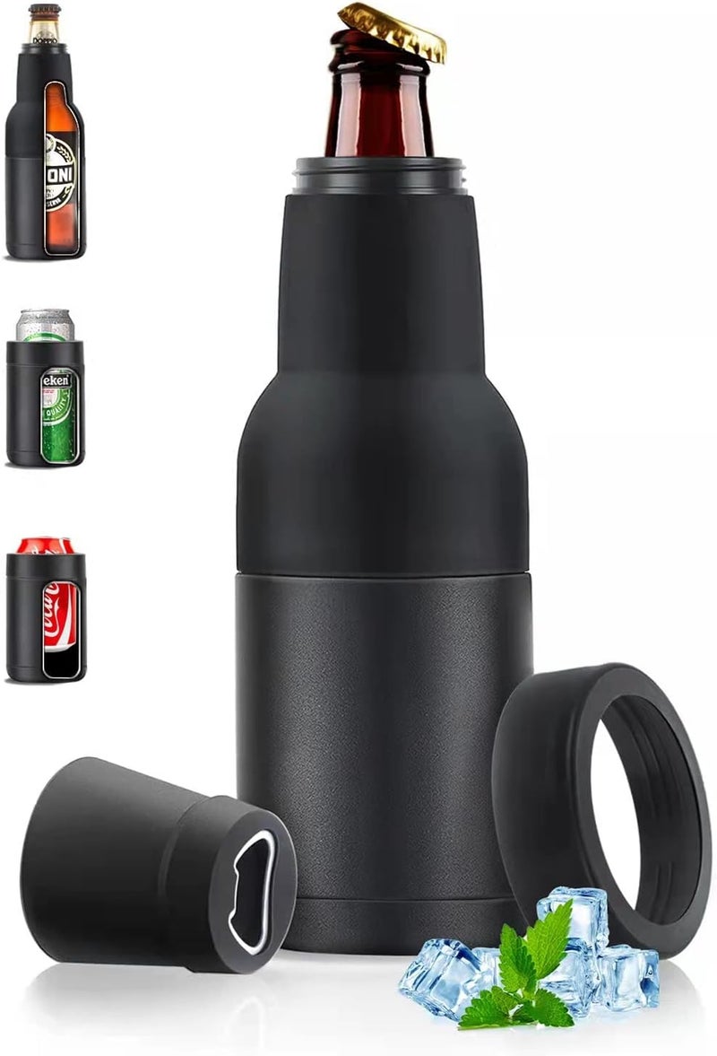 Stepstall Beer Gifts for Men, Beer Bottle and Can Cooler with Beer Opener, 12 oz. Slim Can Beer Bottle Insulators Holder, Vacuum Insulated Double Walled Stainless Steel(Matte Black) - Image 1